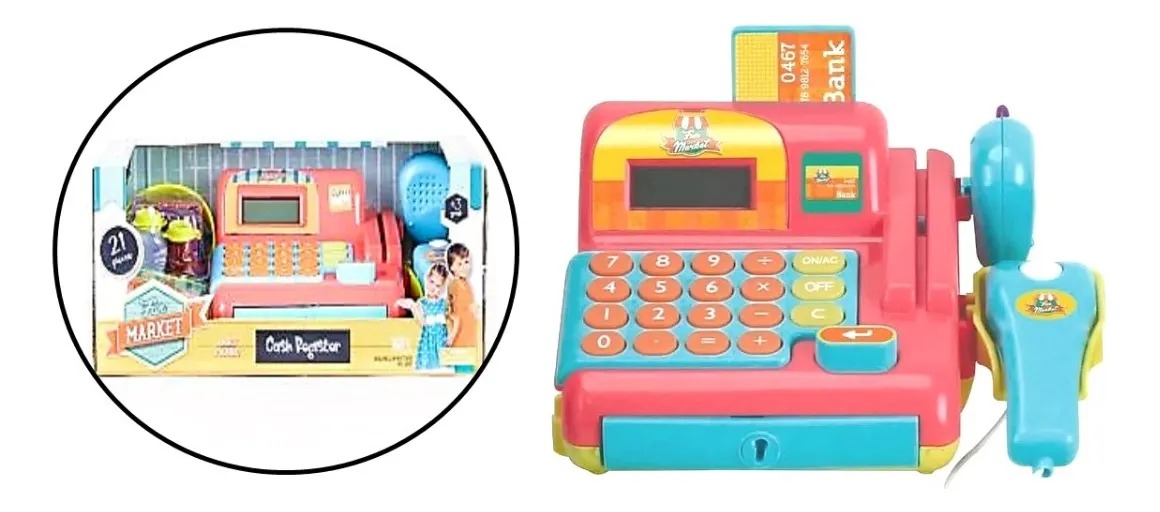 Juguetes Caja Registradora Con Accesorios Con Luz Y Sonido Color Celeste / Fucsia