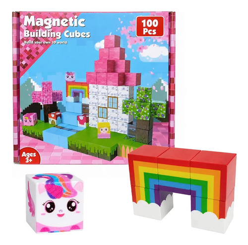 Bloques Magnéticos Diseño Unicornios Princesa 100 Piezas 2cm Figuras Incluidas