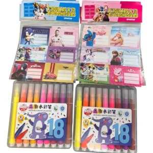 Set Escolar 18+18 Marcadores + 9 Etiquetas Autoadhesivas X12 Variados