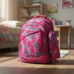 Mochila Escolar Infantil Estampada 18 Espalda Mirai Cuadro Rosa