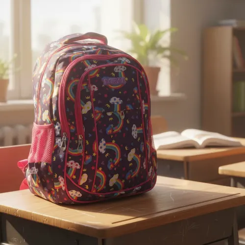 Mochila Escolar Infantil Estampada 18 Espalda Mirai Arcoíris Con Estrellas Azul Marino - Imagen 7