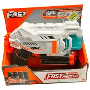 Juguete Pistola Fast Lanza 4 Dardos Manual Importada Nuevo Blanca/gris