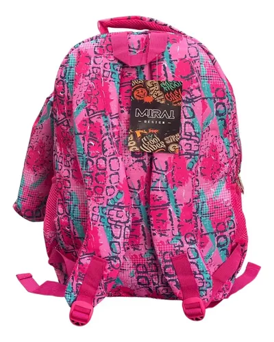 Mochila Escolar Infantil Estampada 18 Espalda Mirai Cuadro Rosa - Imagen 2