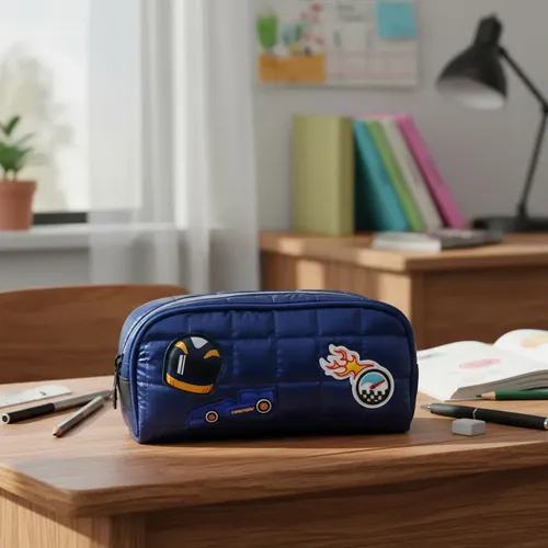 Cartuchera Trendy De Poliéster Azul Lisa Para Útiles Escolares Liso - Imagen 5