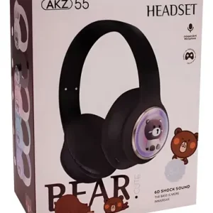 Auricular Inalámbrico Niños Akz55 Bt Micrófono Hd Oso Rgb Negro