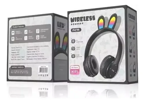 Auriculares Bluetooth Manos Libres P47r Orejas De Conejo Led Negro - Imagen 2