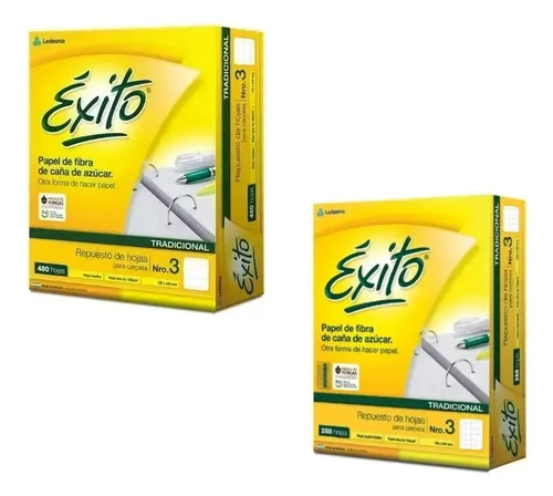 Combo Repuesto Hojas Exito N°3 480 Rayado + 288 Cuadriculado