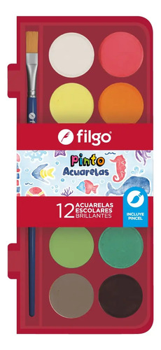 Acuarelas Filgo Pinto Estuche Plástico X 12 Colores + Pincel