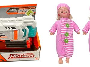Kit Juguetes: Pistola Fast Lanza Dardos Blanca/gris + Muñeca Bebota Cabeza Plástico Con Luz