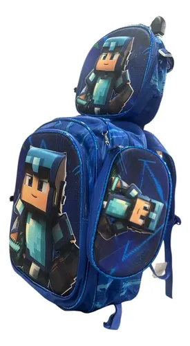 Set Mochila 3 En 1 Lonchera Cartuchera Carro Minecraft Azul - Imagen 2