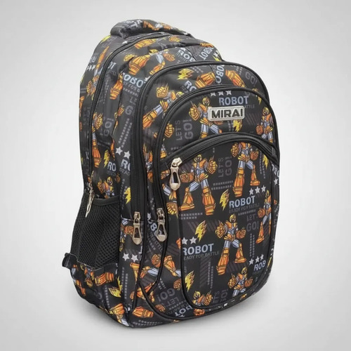 Mochila Escolar Infantil Estampada 18 Espalda Mirai Robot Negro Ready For Battle - Imagen 6