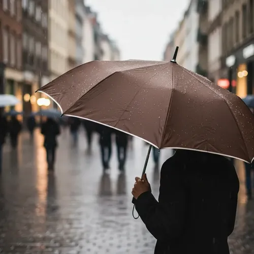 Paraguas Largo Lluvia Vinilico Anti Viento Liso Marrón Liso - Imagen 2