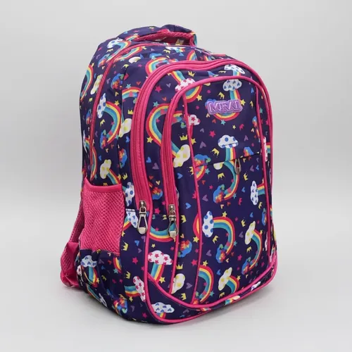 Mochila Escolar Infantil Estampada 18 Espalda Mirai Arcoíris Con Estrellas Azul Marino - Imagen 4