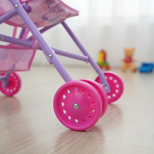 Cochecito Para Muñecas Cuna Coche Y Silla Comer Set 3 En 1 Rosa - Imagen 6