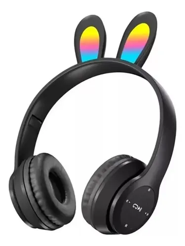 Auriculares Bluetooth Manos Libres P47r Orejas De Conejo Led Negro