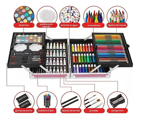 Mega Set De Arte Valija Metalico. 145 Piezas Chicos Nuevos - Imagen 45