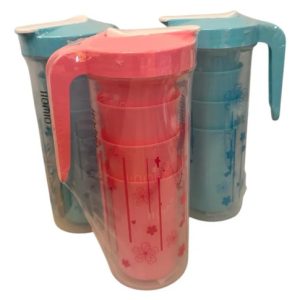 Jarra 1.2 Litros + 4 Vasos Ideal Playa X3 Unidades Celeste / Rosa