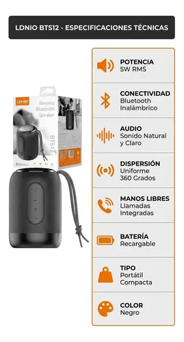 Bocina Bluetooth Portátil Ldnio Bts12 Recargable Negro 5w Manos Libres - Imagen 10