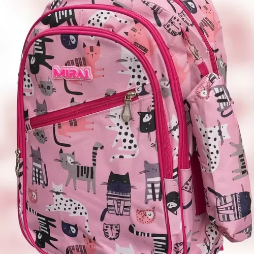 Mochila Escolar Infantil Estampada 18 Espalda Mirai Gatitos Rosa - Imagen 5