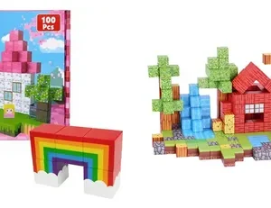 Kit Magnéticos: Bloques Diseño Unicornios Princesa 100 Pzas 2cm + Bloques Para Armar Minecraft 100 Pzas