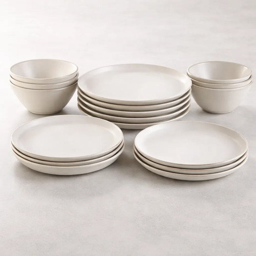 Set X12 Piezas Vajilla Platos Playo Postre Bowls Cerámica Blanco Liso - Imagen 7
