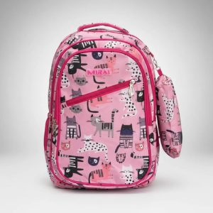 Mochila Escolar Infantil Estampada 18 Espalda Mirai Gatitos Rosa