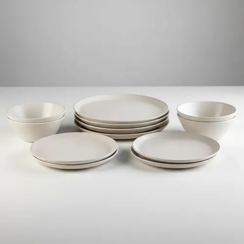 Set X12 Piezas Vajilla Platos Playo Postre Bowls Cerámica Blanco Liso - Imagen 6