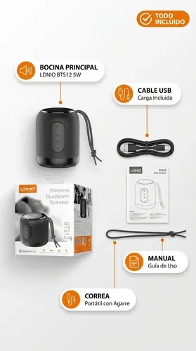 Bocina Bluetooth Portátil Ldnio Bts12 Recargable Negro 5w Manos Libres - Imagen 7