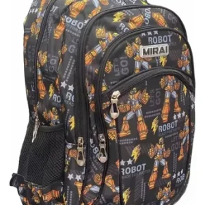 Mochila Escolar Infantil Estampada 18 Espalda Mirai Robot Negro Ready For Battle