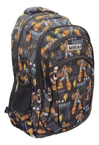 Mochila Escolar Infantil Estampada 18 Espalda Mirai Robot Negro Ready For Battle