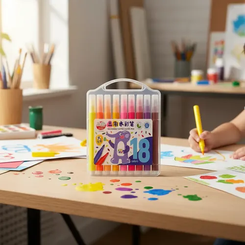18 Marcadores Triangulares Lavable +8 Hojas Dibujo De Regalo - Imagen 3
