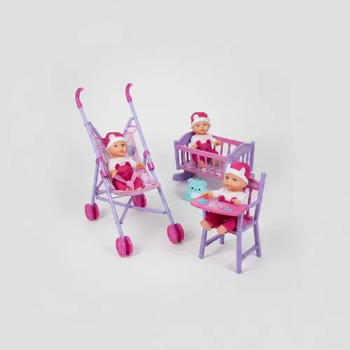 Cochecito Para Muñecas Cuna Coche Y Silla Comer Set 3 En 1 Rosa - Imagen 7