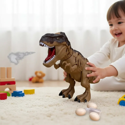 Dinosaurio A Pila Tira Humo Camina Luz Y Sonido Pone Huevo - Imagen 6
