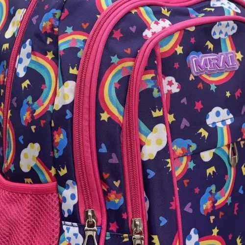 Mochila Escolar Infantil Estampada 18 Espalda Mirai Arcoíris Con Estrellas Azul Marino - Imagen 5