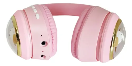 Auricular Inalambrico Vincha Infantil Akz52 C/ Luz Led Osito Rosa - Imagen 3