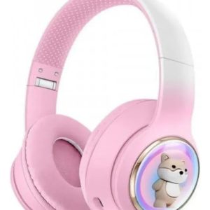 Auricular Inalambrico Vincha Infantil Akz52 C/ Luz Led Osito Rosa