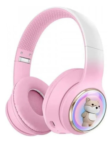 Auricular Inalambrico Vincha Infantil Akz52 C/ Luz Led Osito Rosa