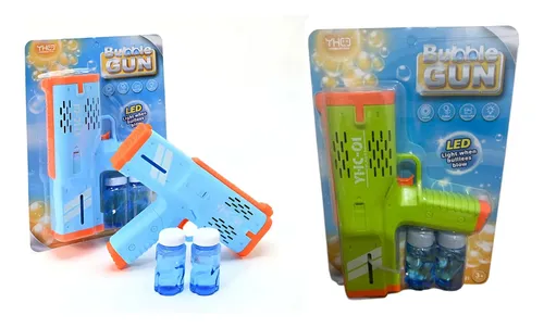 Set 2 Burbujero Pistola Automatico Luces Liquido Infantil X2 Verde Celeste