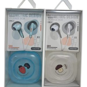 Auricular C/Cable Tipo C Geometric Design Q84 Set X2 Blanco/Celeste