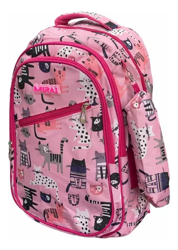 Mochila Escolar Infantil Estampada 18 Espalda Mirai Gatitos Rosa - Imagen 3