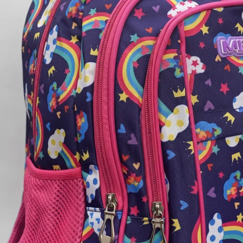 Mochila Escolar Infantil Estampada 18 Espalda Mirai Arcoíris Con Estrellas Azul Marino - Imagen 3
