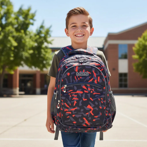 Mochila Escolar Infantil Estampada 18 Espalda Mirai Moderno Azul Oscuro C/Líneas - Imagen 4