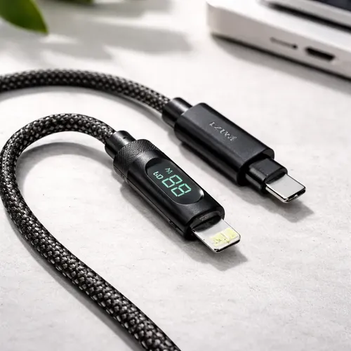 Cable Usb Indicador Led Carga Mallado Ezra Tipo C A Lightning Negro - Imagen 2