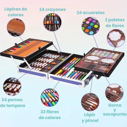 Mega Set De Arte Valija Metalico. 145 Piezas Chicos Nuevos - Imagen 5