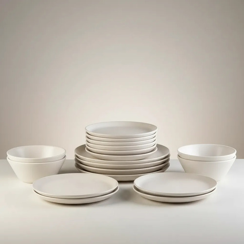 Set X12 Piezas Vajilla Platos Playo Postre Bowls Cerámica Blanco Liso - Imagen 8