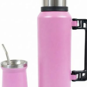 Termo 1.2l Acero Inoxidable Frio Calor +mate Bombilla Regalo Rosa