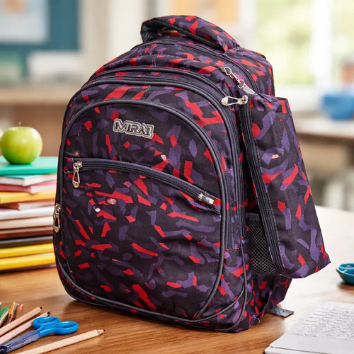 Mochila Escolar Infantil Estampada 18 Espalda Mirai Moderno Azul Oscuro C/Líneas - Imagen 3