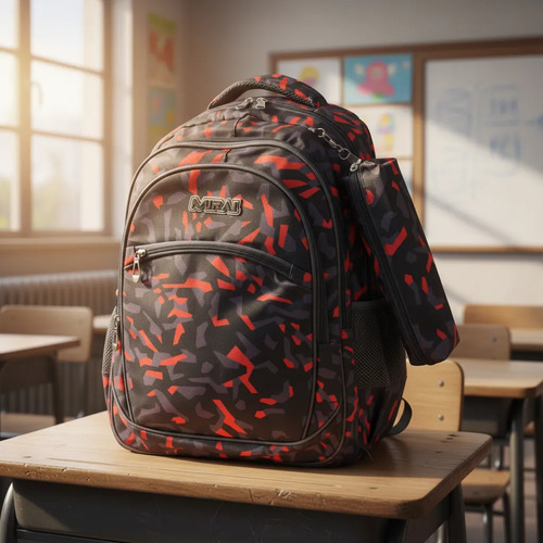 Mochila Escolar Infantil Estampada 18 Espalda Mirai Moderno Azul Oscuro C/Líneas - Imagen 2