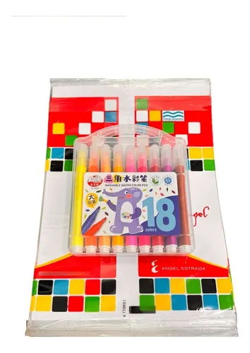 18 Marcadores Triangulares Lavable +8 Hojas Dibujo De Regalo