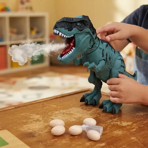 Dinosaurio A Pila Tira Humo Camina Luz Y Sonido Pone Huevo